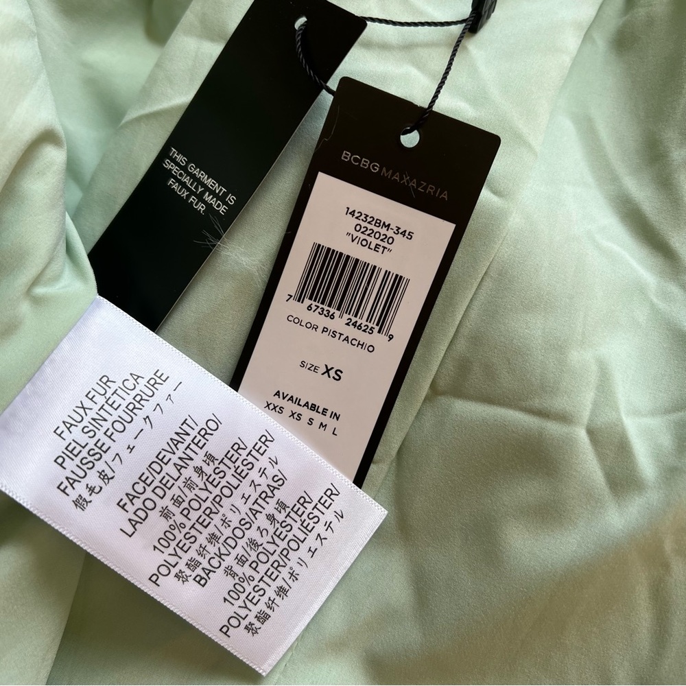 BCBGMAXAZRIA $338 “Violet” Faux Fur Moto Jacket In Pistachio Size XS - Picture 17 of 17